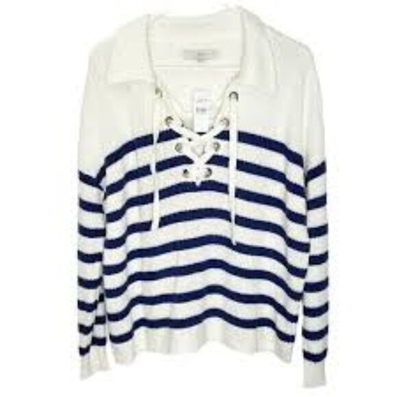 Loft Striped Lace Up Polo Sweater - Picture 4 of 4